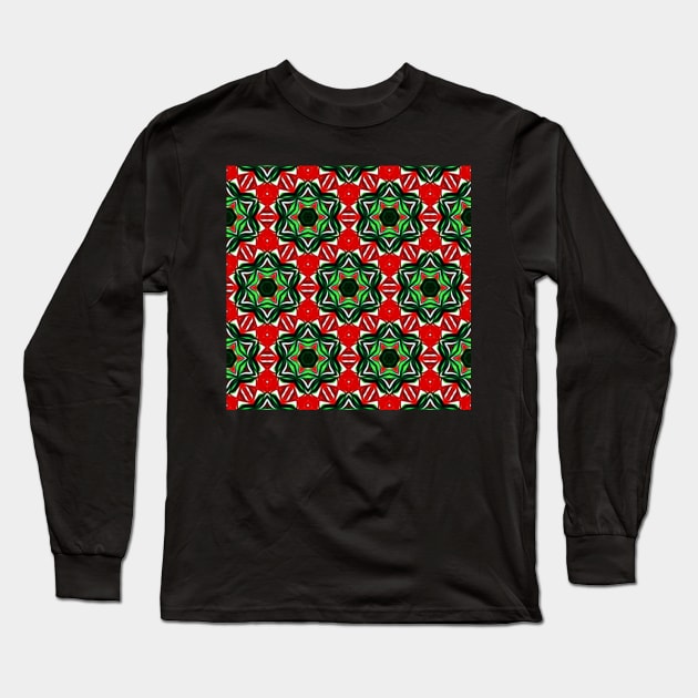 Red and Green Christmas Pattern Number 23 Long Sleeve T-Shirt by BubbleMench